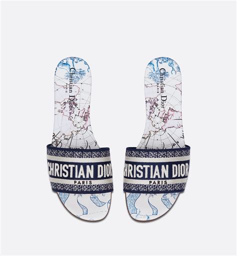 dway slide blue dior around the world embroidered cotton